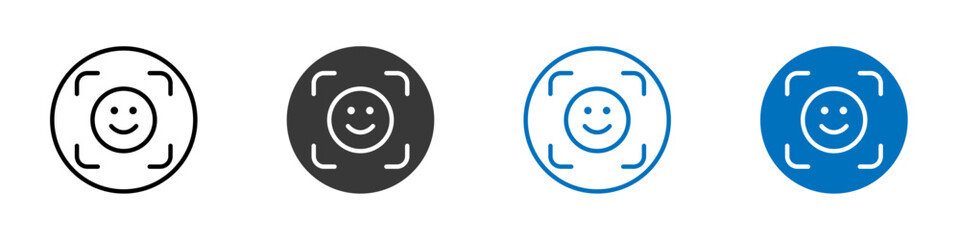 Face id scan icon flat editable icon mark set.