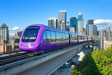 Naklejka premium Plum Monorail Enhancing Urban Skyline with Innovative Public Transport Solutions