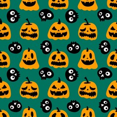 Halloween cute pumpkins seamless monsters pattern for wrapping paper and fabric