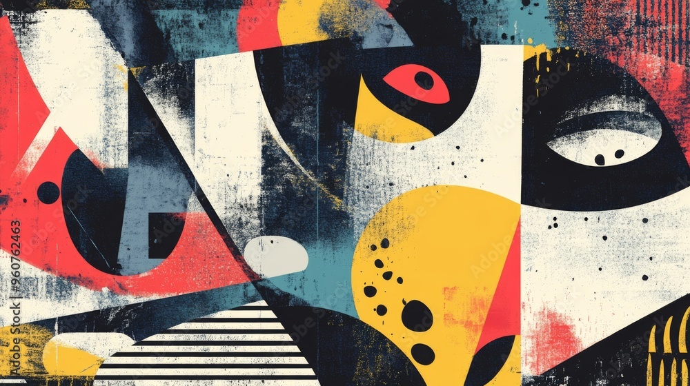 Poster close-up of a modern graphic with abstract elements and dynamic compositions, highlighting innovativ