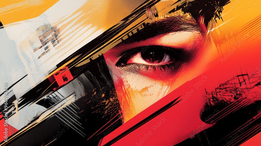 Poster close-up of a modern graphic with abstract elements and dynamic compositions, highlighting innovativ