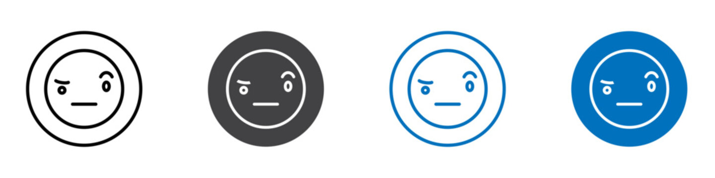 Suspecious emoji icon flat editable icon mark set.