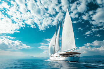 Fototapeta premium Luxurious Superyacht Sailing in the Mediterranean: Elegance and Adventure on the High Seas