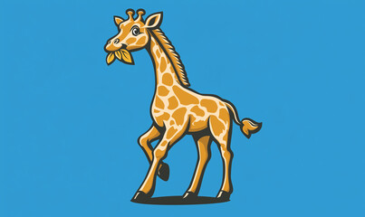 Fototapeta premium Giraffe Mascot Logo in Fleece Material Striding Diagonally: A Textured Approach to Brand Identity
