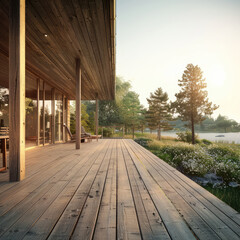 Fototapeta premium lake home open patio water view 