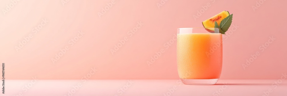 Aufkleber a 3d single icon of a chilled guava juice in a glass with a slice of guava on the rim, featuring a s