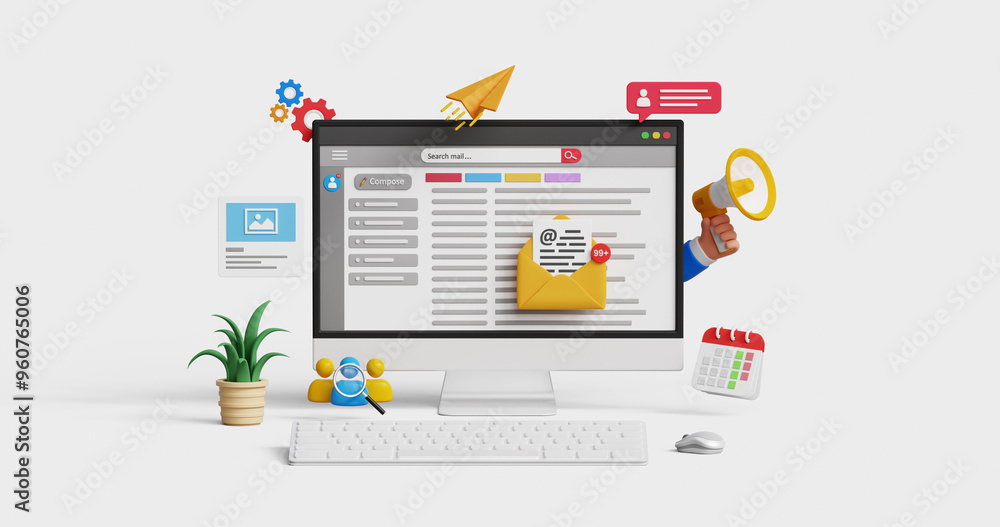 Poster email marketing, crm, email automation concept. email newsletter for automated marketing or subscrip