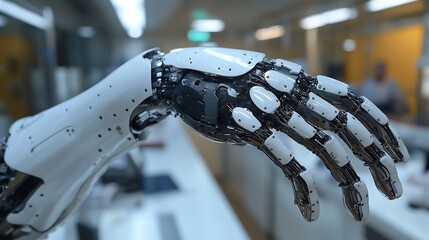 Advanced neuroprosthetic limb being controlled by brain signals in a rehabilitation center