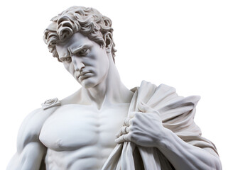 Obraz premium PNG Greek sculpture holding money statue art white background.