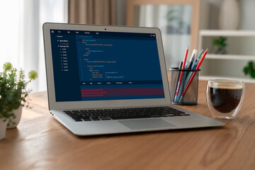 Software development programming on computer screen for modish application and program coding