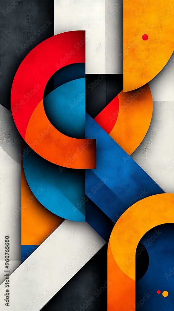 Poster abstract retro geometric pattern with colorful shapes and bold lines in watercolor style