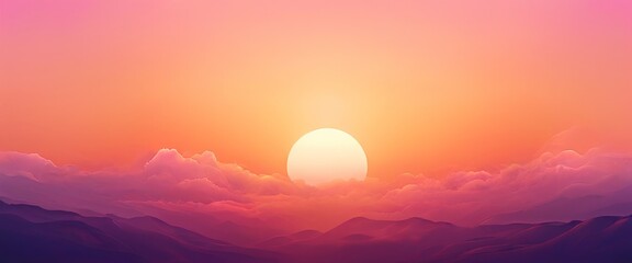 A breathtaking sunset with vibrant orange and pink hues illuminating the sky, casting a warm glow over mountain peaks. The serene scene evokes a sense of tranquility and awe.