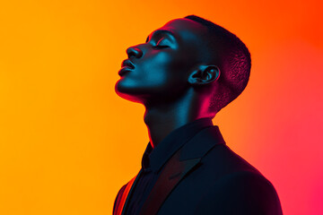 Stylish Mens Charcoal Suit with Neon Orange Fashion Lifestyle Portrait, Modern Background