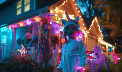 Magical Enchanted Forest Theme with Unicorn Costumes and Glowing Decorations for Holiday Celebrations