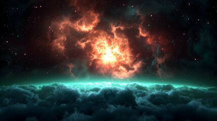 Fototapeta premium Green Nebula Space Background