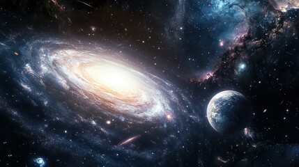 Obraz premium A Galaxy, a Planet, and a Starry Sky