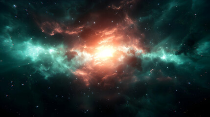 Naklejka premium Green Nebula Space Background