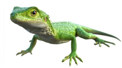 Naklejka premium Isolated green lizard transported with visible full body, detailed view