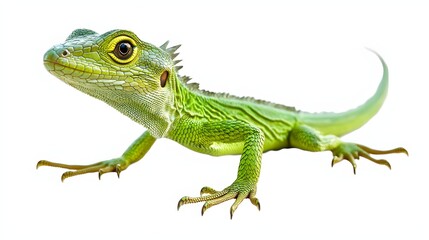 Obraz premium Green lizard isolated in transport, full-body view during transit