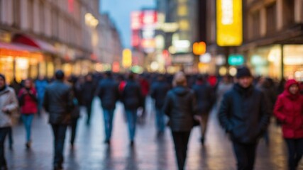 認識できないぼやけた群衆が行き交う都市の通り