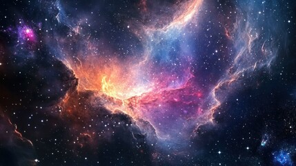 Naklejka premium Cosmic Nebula with Stars and Gaseous Clouds