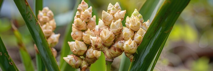 Obraz premium Kaempferia galanga, commonly referred to as kencur, aromatic ginger, sand ginger, cutcherry, or resurrection lily, is part of the ginger family and is one of the four plants known as galangal.