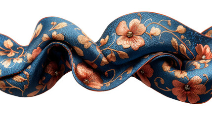 Fototapeta premium A vibrant blue and orange scarf featuring an intricate floral pattern, elegantly draped for display.