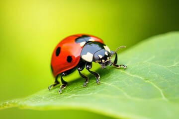 Fototapeta premium Vibrant ladybug on leaf - nature's tiny marvel