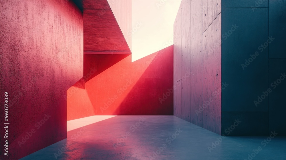 Poster abstract architectural space with red and gray walls