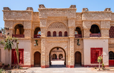 Entrance to Agadir Medina - reconstruction of Agadir's old town with traditional Moroccan architecture, Morocco. Beautiful medieval citadel