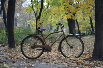 Fototapeta premium Unstickered Bicycle Displayed Publicly: A Unique Urban Configuration
