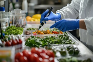 Scientist conducting laboratory tests on fresh vegetables for quality and safety
