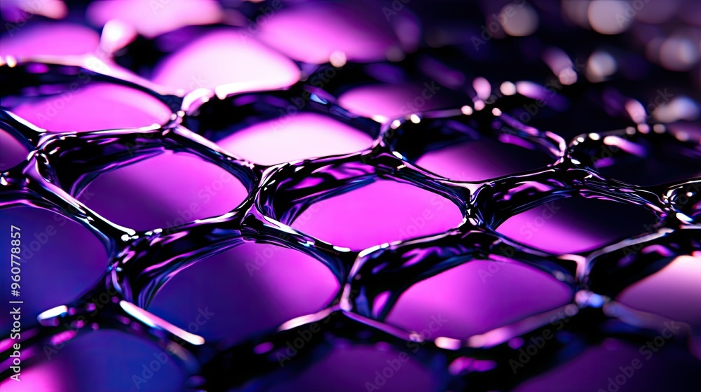 Poster a close-up of a honeycomb-like structure with a purple and blue gradient background.
