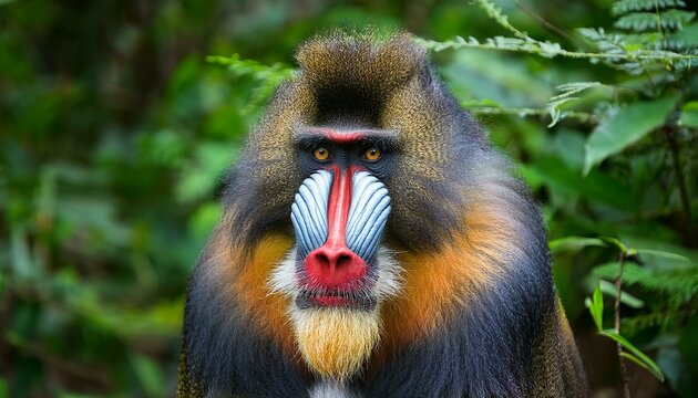 Mono mandril macho mira de frente