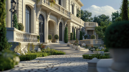 Obraz premium the french masion style villa design with front yard landscape 