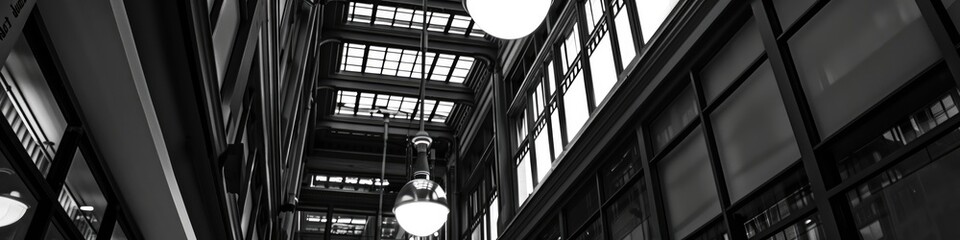 Interior lamp lit by evening light in monochrome 