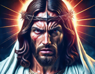 Portrait of Jesus Having Angry Expression