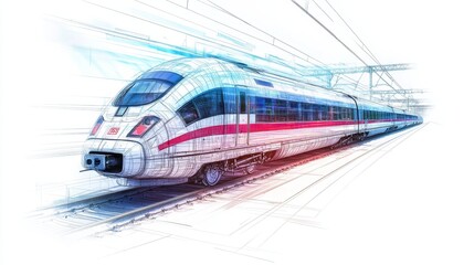 Fototapeta premium A technical drawing of a high-speed train with all components and aerodynamics highlighted