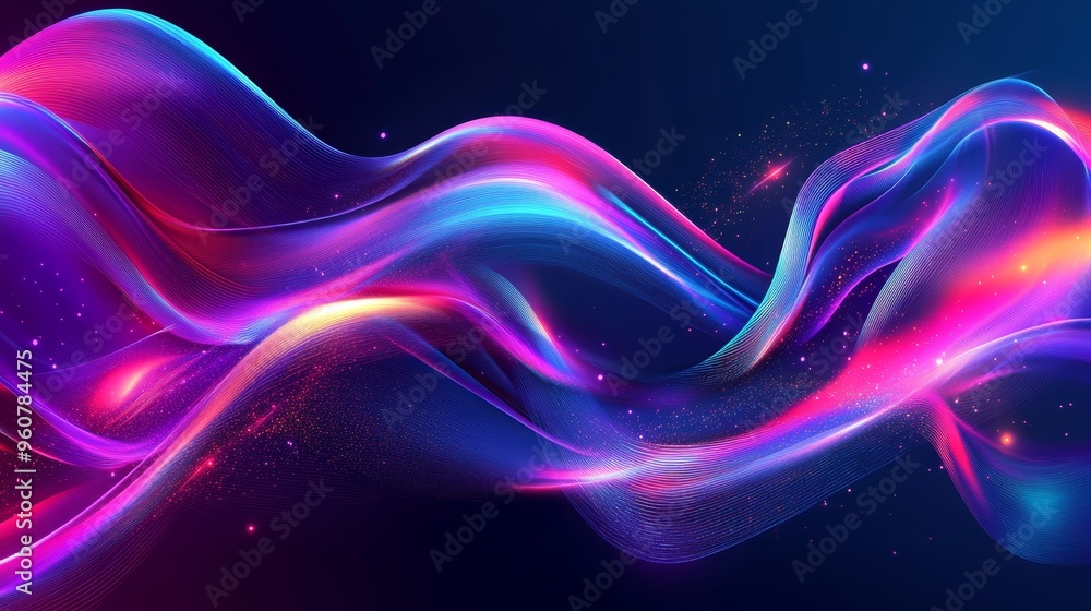 Poster vibrant swirling waves of color illuminate the darkness with dynamic hues and lights in a digital ar