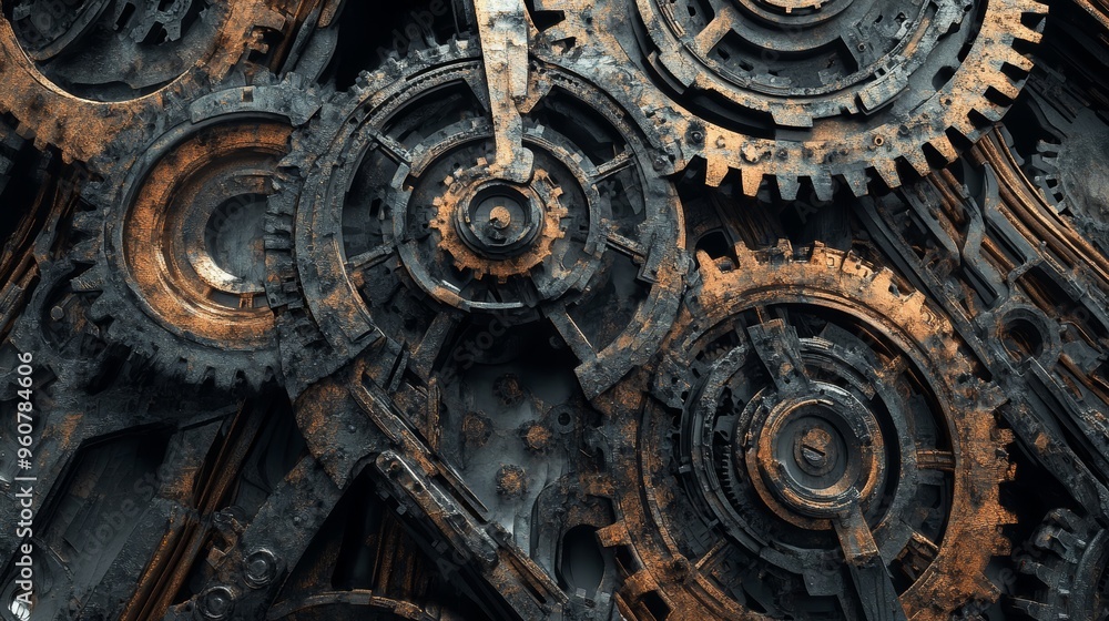 Aufkleber close-up of interlocking gears and cogs showcasing intricate mechanical design in an industrial sett