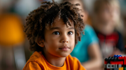 Group Children Building And Programming Robots