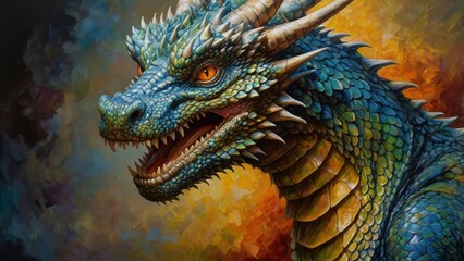 Obraz premium Close-up of a fierce blue dragon.