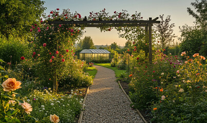 Rustic Retreat: A Garden with Wooden Trellis and Climbing Plants