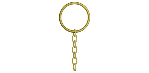 Realistic Golden Key Chain With Metal Ring Vector Illustration.	
