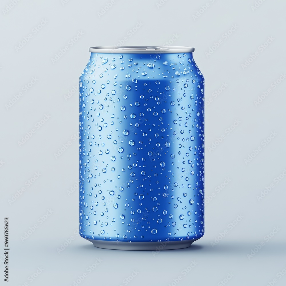 Poster a 3d single icon of a cold soda can with droplets of condensation, showing a simple and modern desig