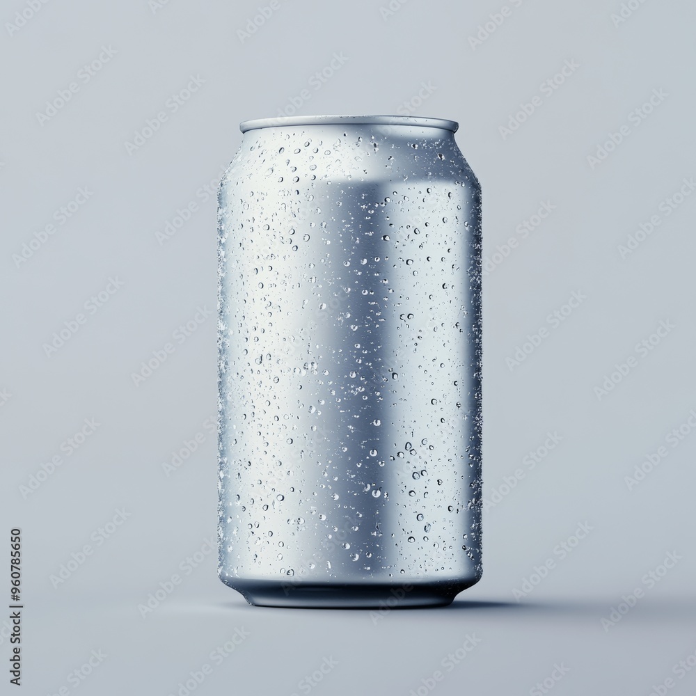 Poster a 3d single icon of a cold soda can with droplets of condensation, showing a simple and modern desig