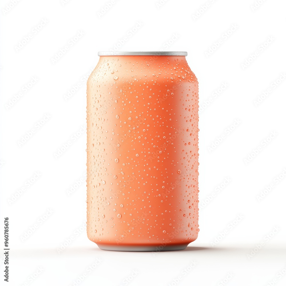 Poster a 3d single icon of a cold soda can with droplets of condensation, showing a simple and modern desig