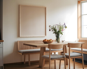 Warm and Inviting Kitchen with Wildflowers, Fruit Bowl, and Light Wood Frame