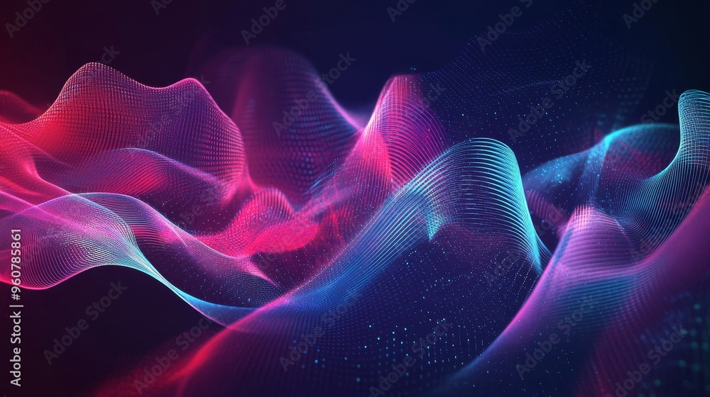 Poster colorful abstract waves swirl gently in a dark background creating a dynamic visual effect at night