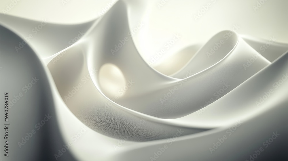 Poster soft curves and gentle ripples create an abstract composition featuring a small sphere on smooth whi